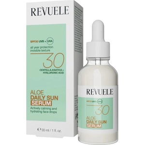  REVUELE Aloe Daily Sun Serum SPF 30, успокояващ слънцезащитен серум с алое, центела и хиалуронова киселина, 30 ml