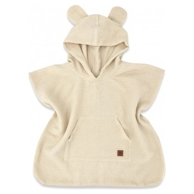 Baby Nellys Dětské mušelínové pončo lux s kapucí Teddy rychleschnoucí béžové