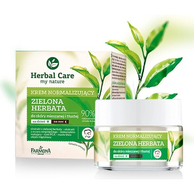 Farmona Herbal Care Green Tea normalizačný a zmatňujúci denný a nočný krém pre zmiešanú a mastnú pleť Witch Hazel Extract Bioactive Zinc-PCA Mattifying Biocomplex Shea Butter Inutec 50 ml