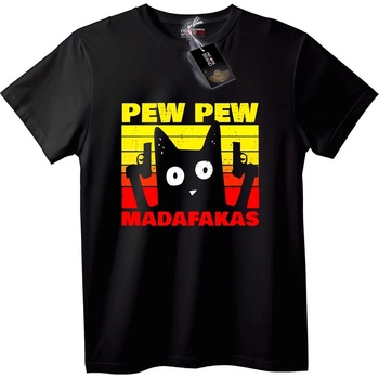 NOONEBRAND Тениска Pew Pew MadaFakas Коте - M, White