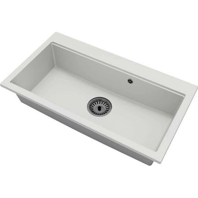DobreSny Granitový dřez ELITE 90 BÍLÝ + černý sifon 90 x 50 x 21cm