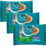 PURINA ONE INDOOR с риба тон и зелени фасул в сос, с телешко и морков в сос, 12 x 85 г