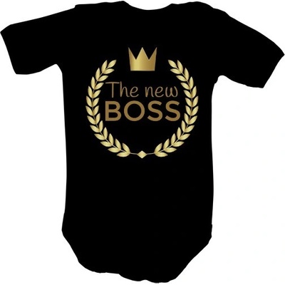 Dětské body Organic s potiskem Baby the new boss dětské Černá