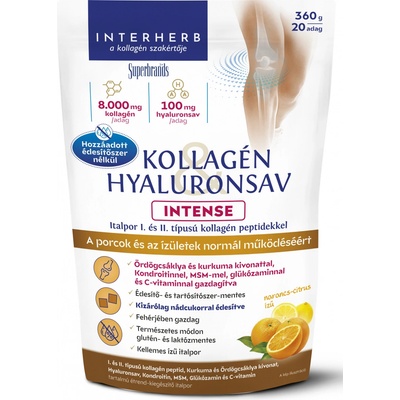 Interherb Intense Prášok kolagén a kyselina hyalurónová citrón a pomaranč 360 g
