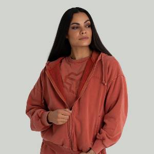 GymBeam STRIX Дамски суичър с цип Washed Terra XS
