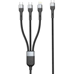DeTech Кабел за данни DeTech DE-51CCL, 3 в 1, Type-C - 2хType-C, Lightning, 1.0m, Черен - 40516