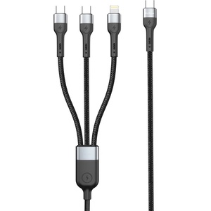 DeTech Кабел за данни DeTech DE-51CCL, 3 в 1, Type-C - 2хType-C, Lightning, 1.0m, Черен - 40516