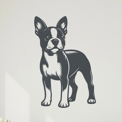 dřevo života Dřevěný obraz Bostonského teriéra Rozměry (cm): 43x60, Zvolte barvu dekoru: Antracitová