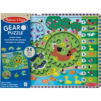 Melissa & Doug Дървен пъзел с механизъм Melissa & Doug - Animal Chase, 24 части (31004)