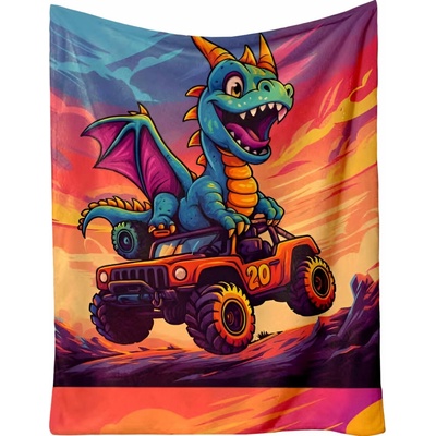 Excellent Mikroplyšová hřejivá deka Dinosaurus v jeepu 180x230