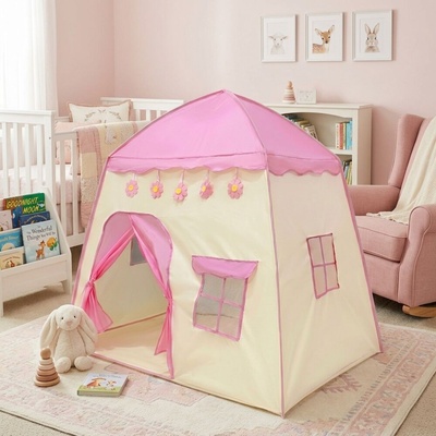 Pepita XL Палатка за игра 130x130x100cm - Флорална - розово-бежова (KF-PT13030)