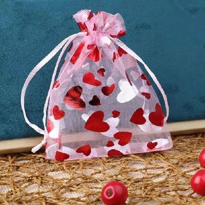 Fally Co. Dárkový organza sáček organza srdce růžový 8 x 10 cm
