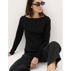 Marks & Spencer Топ с морско деколте, с висок процент памук Marks & Spencer черна Marks & Spencer | Cheren | ЖЕНИ | XS