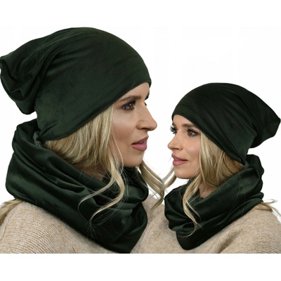 Fashionweek dámský velurový set čepice + trubička-šála ZIZI-BV Khaki