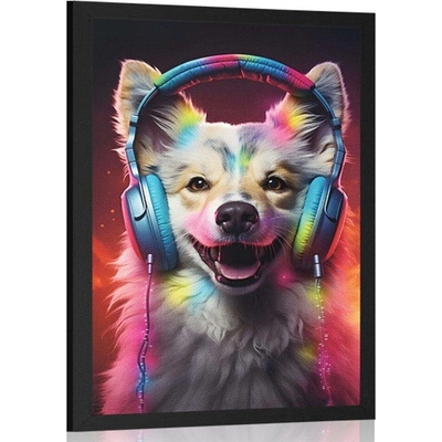 Plakát pes se sluchátky - 30x45 black