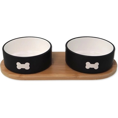 Dog fantasy Set керамични купи с подложка черни 2 x 400 мл
