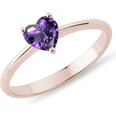 Klenota prsten s ametystem ve tvaru srdce v růžovém zlatě k0730054