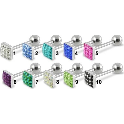 Marre piercing do jazyku činka se Swarovski krystalky kostka PJ01182