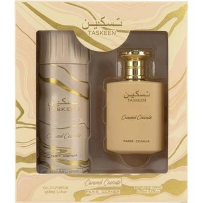 Paris Corner Set Paris Corner: Taskeen Caramel Cascade, Eau De Parfum, Unisex, 100 ml Taskeen Caramel Cascade, Deodorant Spray, Unisex, 200 ml
