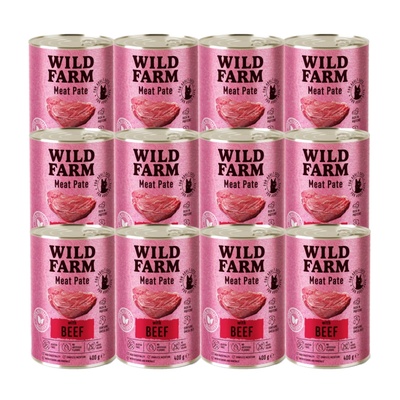 WILD FARM Пастет с говеждо месо 12x400 г - безглутенова храна за котки