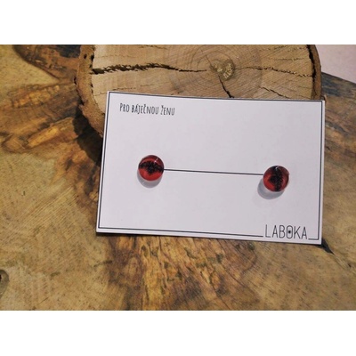 Laboka skleněné náušnice pecky červené ornament 0001301