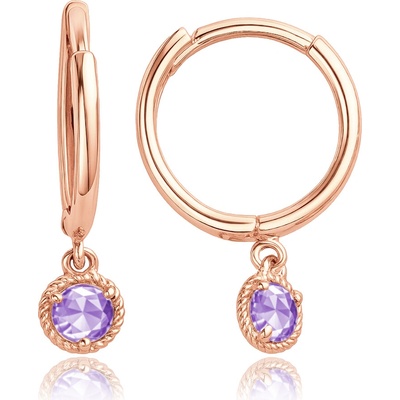 MINET 4493 Decentní zlaté rose gold náušnice s fialovými zirkony Au 585/1000 1,00g