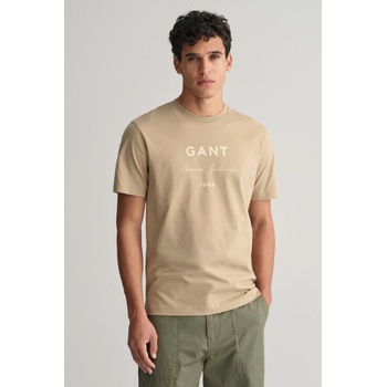 Gant tričko Logo Script SS T-Shirt hnedé