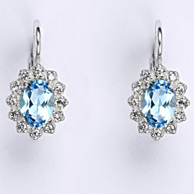 Čištín Zlaté náušnice Kate, přírodní topaz sky a čiré zirkony,bílé i žluté zlato - VE 247