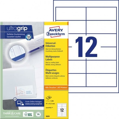 Etikety univerzálne 97x42,3mm Avery A4 100 hárkov