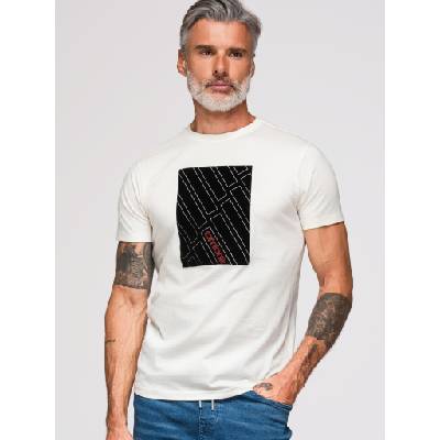 Ombre Clothing Мъжка памучна тениска с геометричен печат - бяла V1 OM-TSPT-0259 Ombre Clothing Ombre Clothing | Byal | МЪЖЕ | S