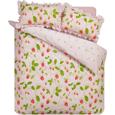 Catherine Lansfield Розово двойно 3 части спално бельо 200x200 cm Strawberry Frills - Catherine Lansfield (BD/60885/W/DQS/PK)