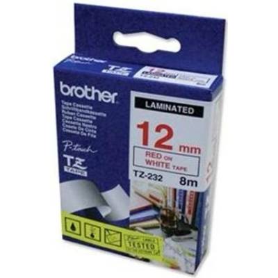 BROTHER TZE-232, bílá/červená, 12mm, TZE232