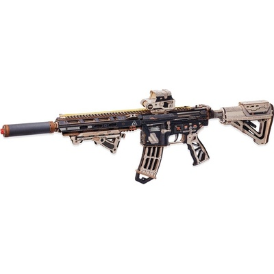 RoboTime 3D dřevěná skládačka Puška na vystřelování gumiček M416 Carbine
