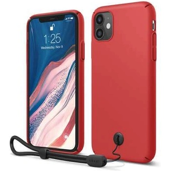 elago Slim Fit Strap Case - качествен поликарбонатов кейс с каишка за китката за iPhone 11 (червен)