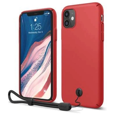 elago Slim Fit Strap Case - качествен поликарбонатов кейс с каишка за китката за iPhone 11 (червен)