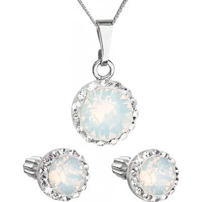 Swarovski sada s krystaly náušnice řetízek a přívěšek bílé opálové kulaté 39352.7