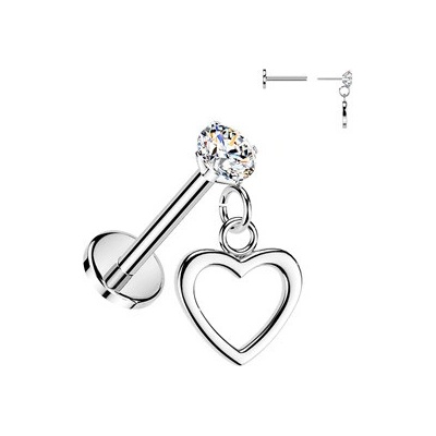Šperky4U Piercing do ucha labreta se zavěšeným srdíčkem LB1154