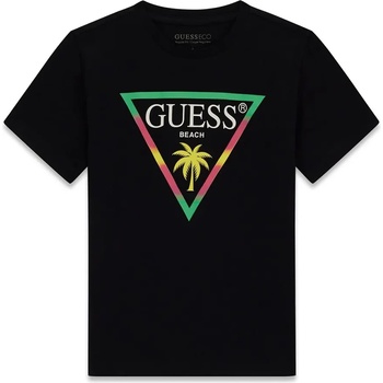 GUESS Черна тениска за момче с многоцветно лого Guess