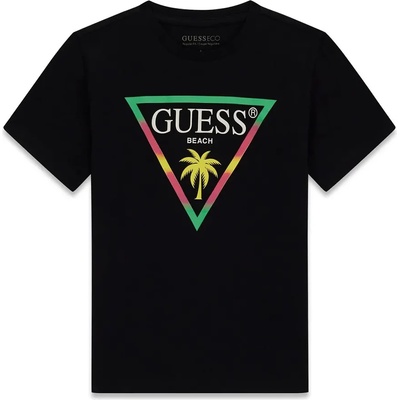 GUESS Черна тениска за момче с многоцветно лого Guess