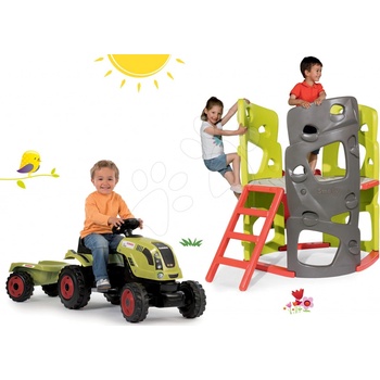 Smoby set preliezačka Multi-Activity Tower na šplhanie so šmykľavkou a traktor na šliapanie Claas Farmer xL s prívesom 840201-12