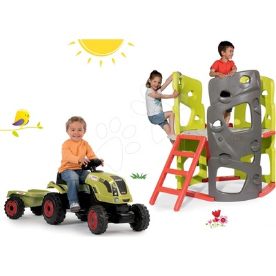 Smoby set preliezačka Multi-Activity Tower na šplhanie so šmykľavkou a traktor na šliapanie Claas Farmer xL s prívesom 840201-12