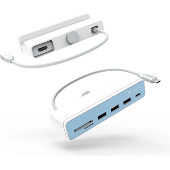 ADAM elements Алуминиев USB-C хъб и четец за SD, microSD карти за iMac 24 (2021) - Adam Elements CASA i7 USB-C Clamp Hub iMac 24 (бял) (AAPADHUBI7WH)