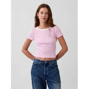 GAP Ребрести тениска с лого GAP GAP | Rozov | ЖЕНИ | XS