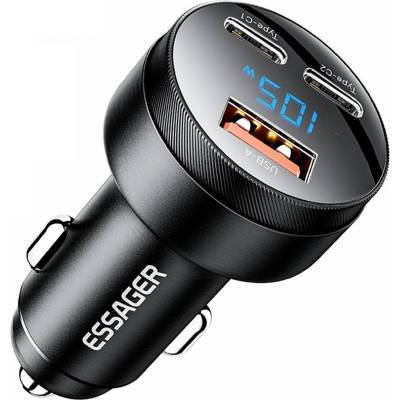 ESSAGER 105W зарядно за кола, 2x Type-C, USB-A, PPS, алуминий - 2 цвята