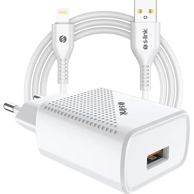 S-Link Зарядно за телефон S-Link - SL-EC40L (1бр. USB, 5V/2.4A, 12W, бързо зареждане, светкавичен USB кабел за пренос на данни и зареждане, 100 см, бял 35310 (35310)