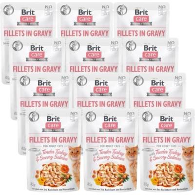 Brit CARE Пакети за котки Филе в сос с нежно пуешко месо и ароматен сьомга 12x85г