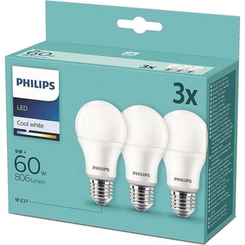 Philips LED 9 60 W, E27 4000 K, 3 ks