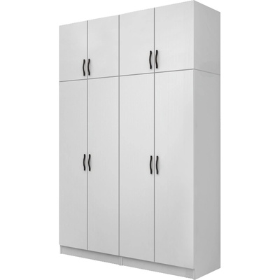 TopMebel Шкаф с четири врати от меламин Vivian с кабинет в бял цвят 160x51.8x240см
