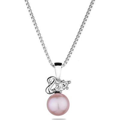 Swan Сребърно колие със сладководна розова перла и циркон CAA088NR Swan