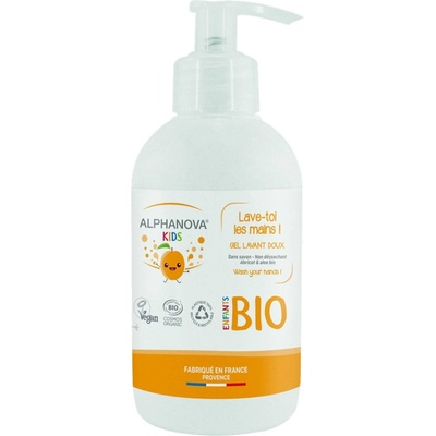 Alphanova Детски измиващ гел за ръце Alphanova Kids - Кайсия, 250 ml